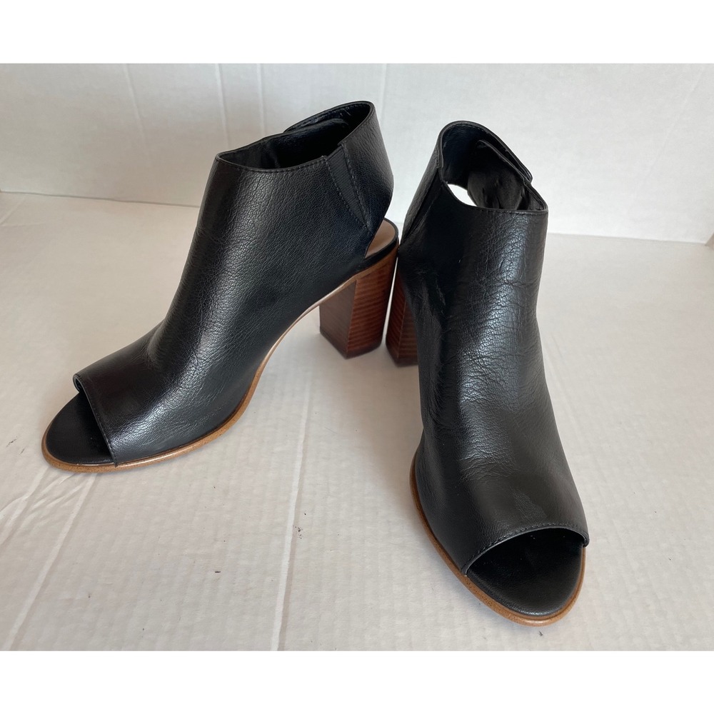Steve Madden Nonstp Leather Open Toe Slingback Block Heel Booties Black - Size 8